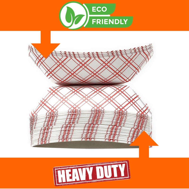 Mr. Miracle Mr Miracle Paper Food Trays, Red & White Checkered Paper. Extra Large (5LB). 100 Pack, Disposable, Recyclable Serving Boats.For Condiments, Snacks & Concession Food, Grease Ressistant - Image 3